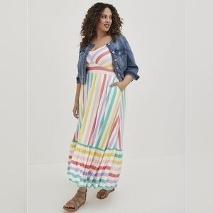 NWOT Torrid Rainbow Stripe Soft Stretchy Rayon Tiered Maxi Dress (Size 2X)